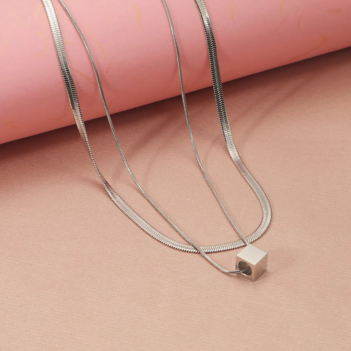 Wholesale Jewelry Basic Modern Style Classic Style Square Titanium Steel Plating Double Layer Necklaces