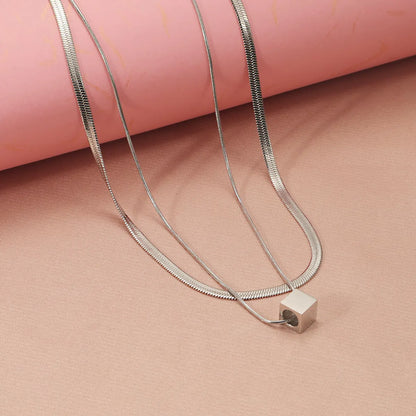 Wholesale Jewelry Basic Modern Style Classic Style Square Titanium Steel Plating Double Layer Necklaces