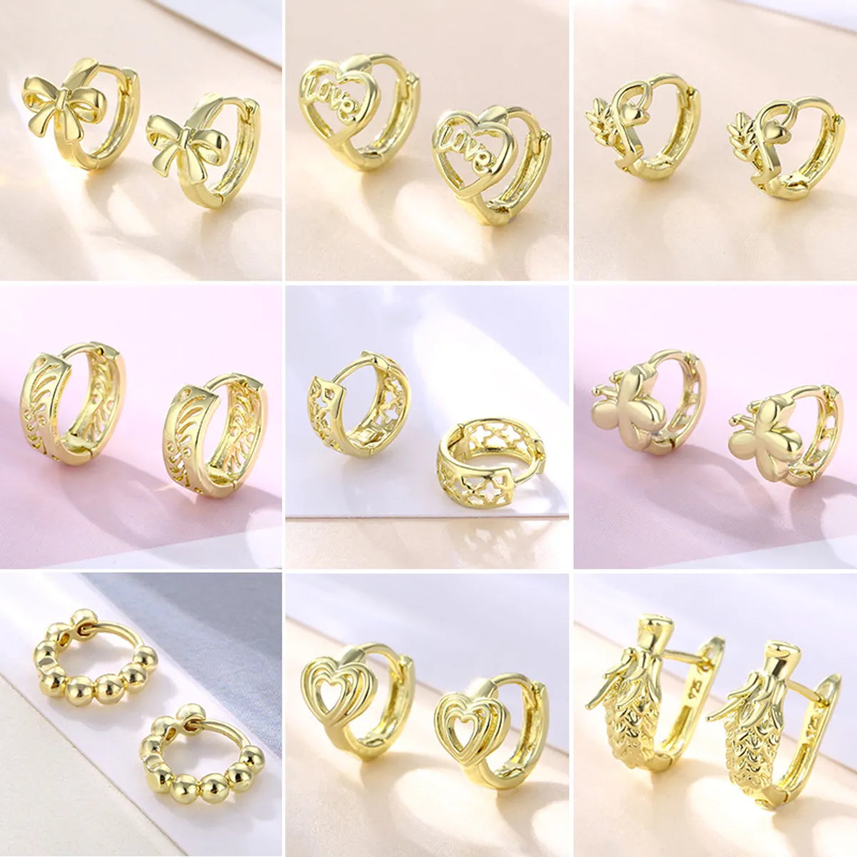 1 Pair Basic Retro Heart Shape Bow Knot Plating Copper Alloy Brass 18k Gold Plated Ear Studs