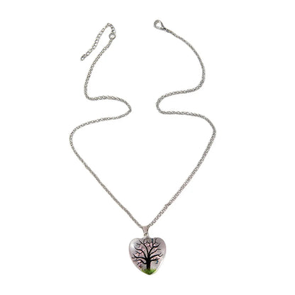 Wholesale Jewelry Basic Retro Tree Heart Shape Alloy Glass Pendant Necklace