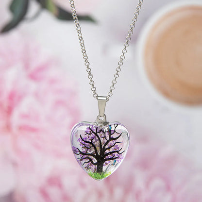 Wholesale Jewelry Basic Retro Tree Heart Shape Alloy Glass Pendant Necklace