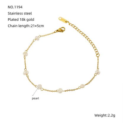 Wholesale Jewelry Basic Round Oval 304 Stainless Steel Artificial Pearls 18K Gold Plated Plating Inlay Bracelets Necklace