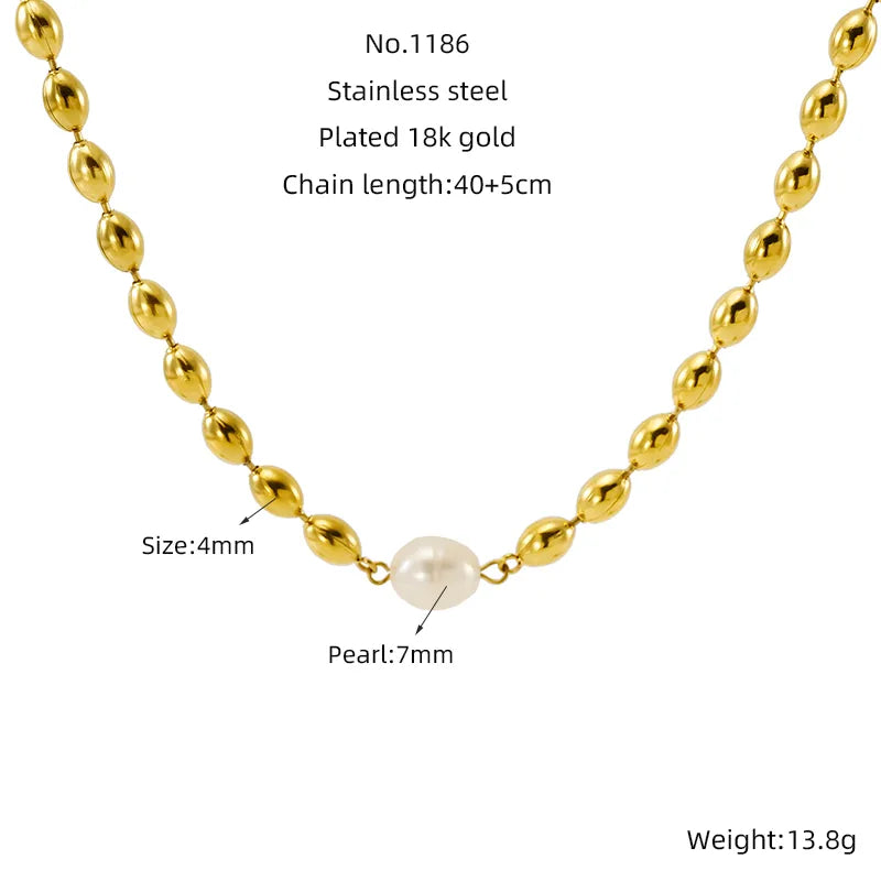 Wholesale Jewelry Basic Round Oval 304 Stainless Steel Artificial Pearls 18K Gold Plated Plating Inlay Bracelets Necklace