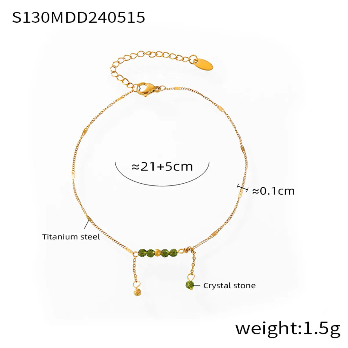 Wholesale Jewelry Basic Simple Style Classic Style Round 304 Stainless Steel Rhinestones 18K Gold Plated Plating Inlay Anklet