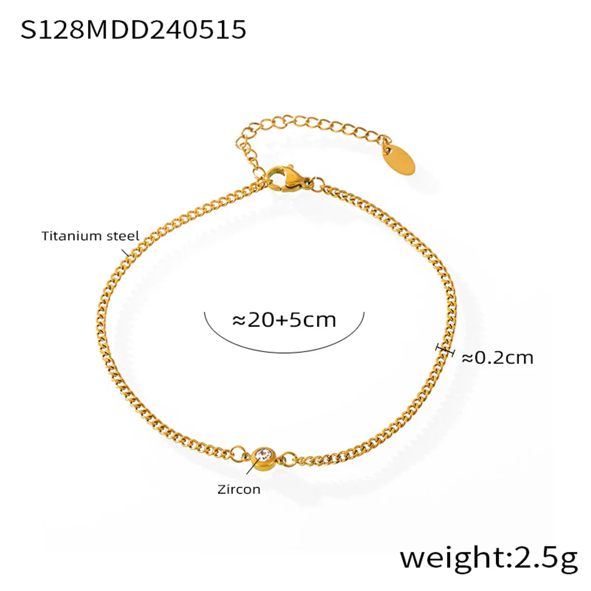 Wholesale Jewelry Basic Simple Style Classic Style Round 304 Stainless Steel Rhinestones 18K Gold Plated Plating Inlay Anklet