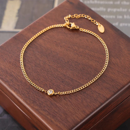 Wholesale Jewelry Basic Simple Style Classic Style Round 304 Stainless Steel Rhinestones 18K Gold Plated Plating Inlay Anklet