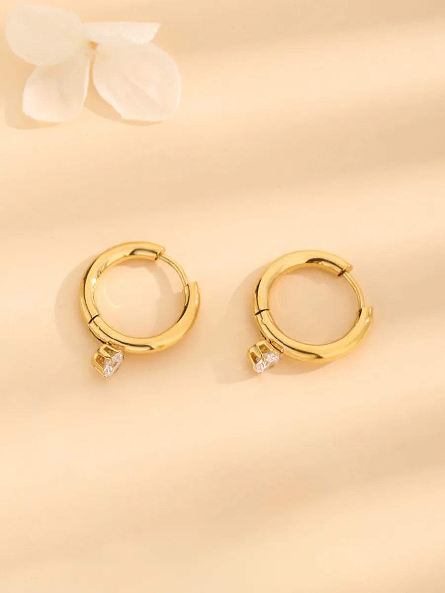 Wholesale Jewelry Basic Simple Style Classic Style Round Solid Color 304 Stainless Steel Rhinestones 18K Gold Plated Inlay Jewelry Set