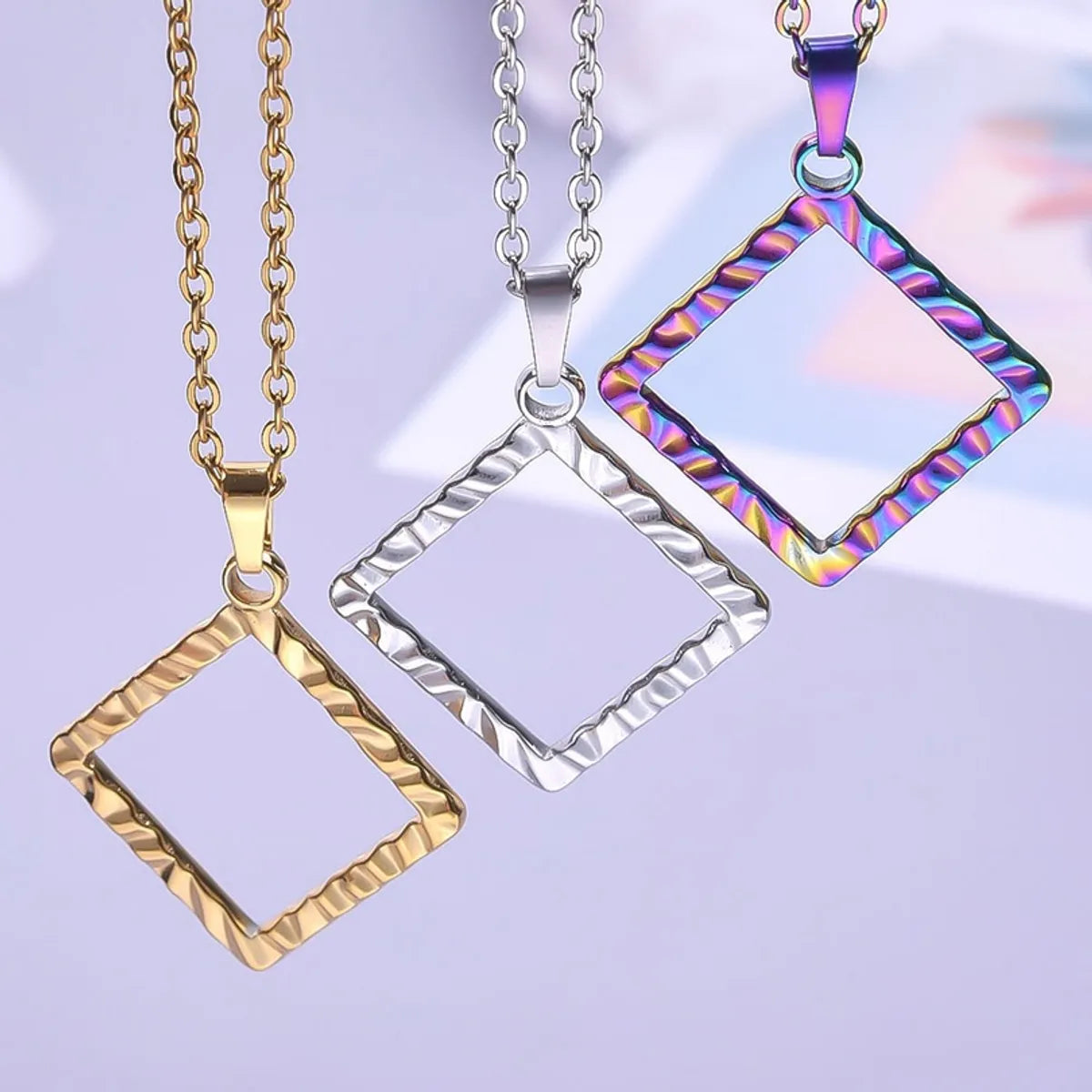 Wholesale Jewelry Basic Simple Style Classic Style Square 304 Stainless Steel 18K Gold Plated Plating Pendant Necklace