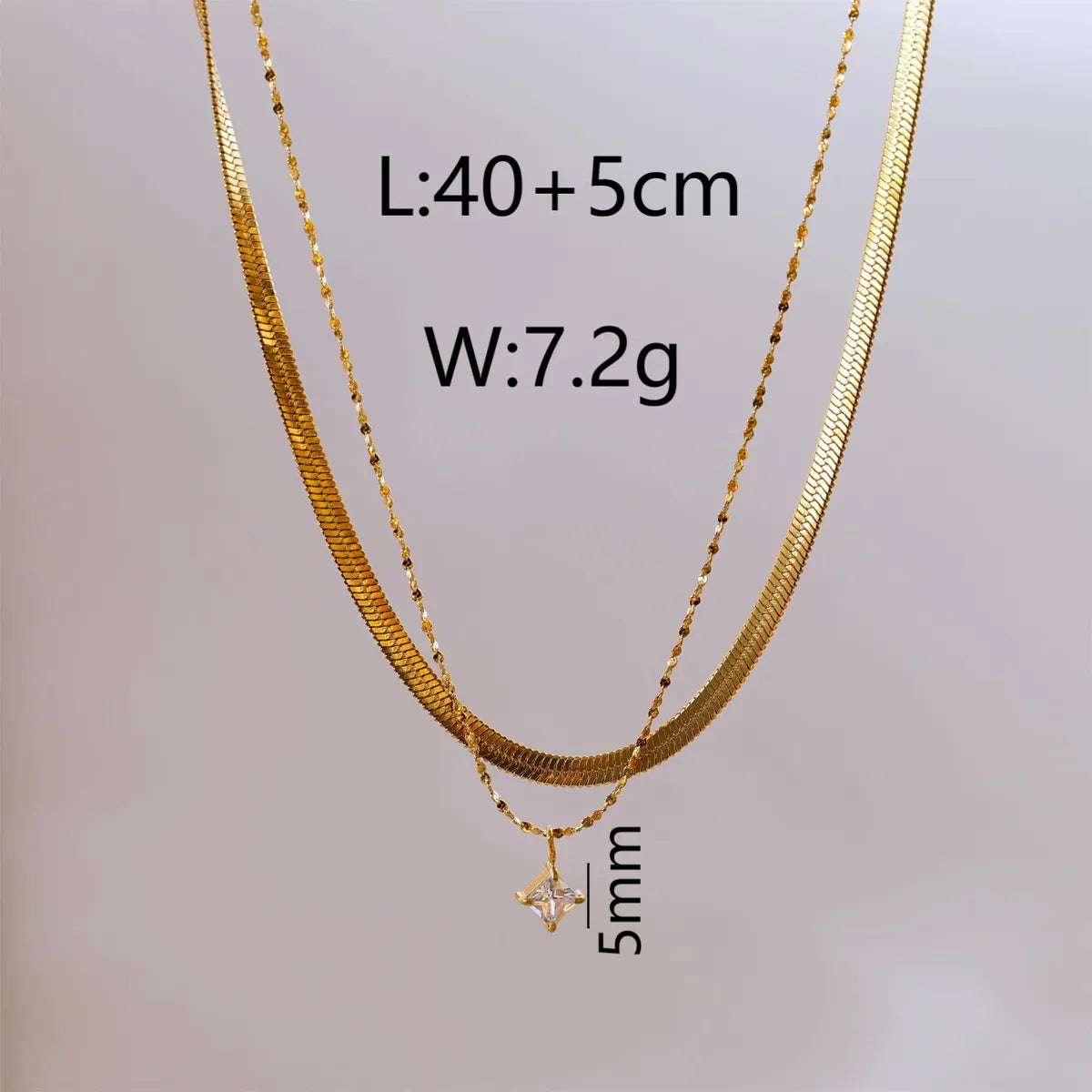 Wholesale Jewelry Basic Simple Style Classic Style Square 304 Stainless Steel Zircon 18K Gold Plated Inlay Double Layer Necklaces