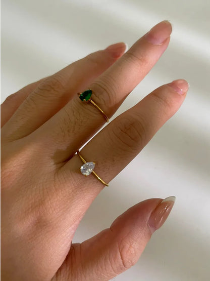 Wholesale Jewelry Basic Simple Style Classic Style Water Droplets 316L Stainless Steel  Rhinestones 18K Gold Plated Inlay Open Rings