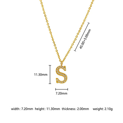 Wholesale Jewelry Basic Simple Style Commute Letter Letter 302 Stainless Steel 304 Stainless Steel 316 Stainless Steel  Zircon 18K Gold Plated Inlay Pendant Necklace