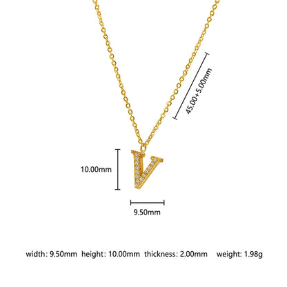 Wholesale Jewelry Basic Simple Style Commute Letter Letter 302 Stainless Steel 304 Stainless Steel 316 Stainless Steel  Zircon 18K Gold Plated Inlay Pendant Necklace