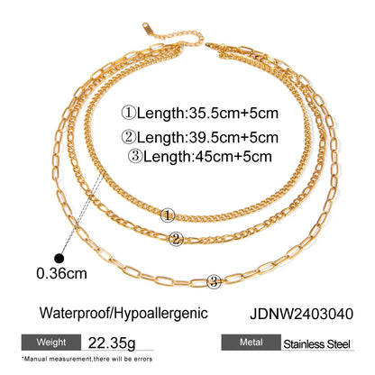 Wholesale Jewelry Basic Simple Style Geometric Solid Color 304 Stainless Steel 18K Gold Plated Layered Three Layer Necklace