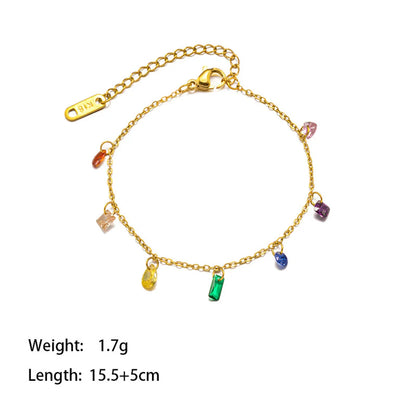 Wholesale Jewelry Basic Streetwear Rectangle Titanium Steel Zircon 18K Gold Plated Inlay Bracelets Necklace