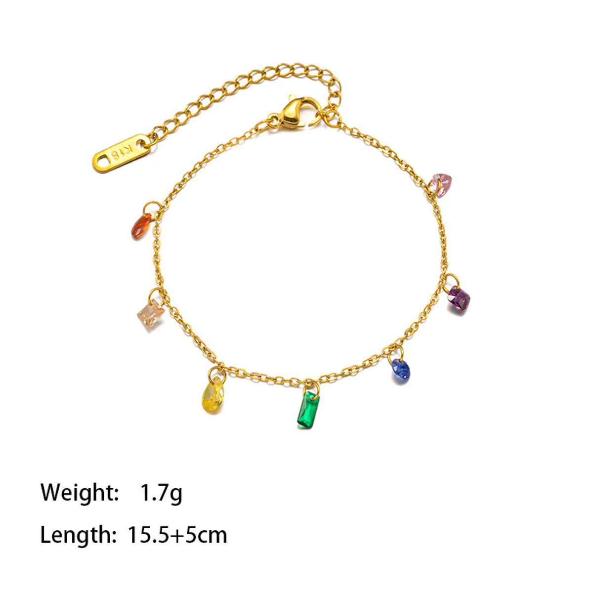 Wholesale Jewelry Basic Streetwear Rectangle Titanium Steel Zircon 18K Gold Plated Inlay Bracelets Necklace