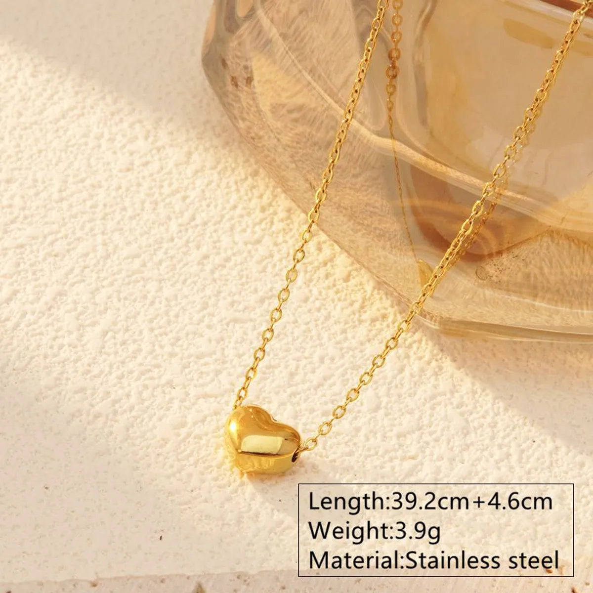 Wholesale Jewelry Basic Sweet Classic Style Heart Shape 304 Stainless Steel 18K Gold Plated Plating Pendant Necklace