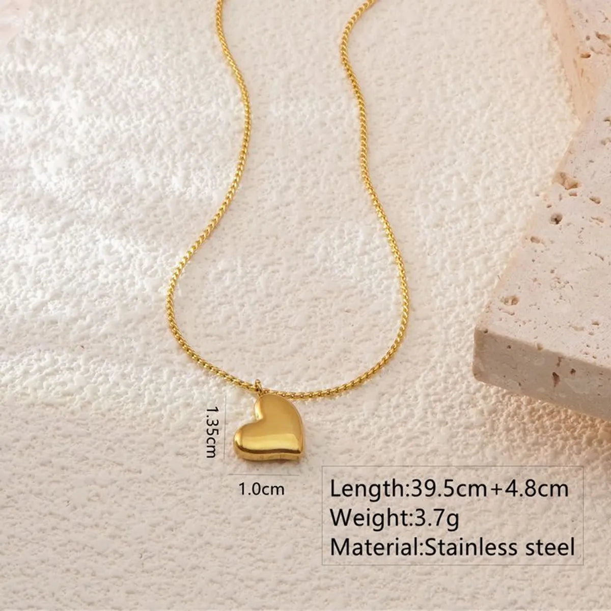 Wholesale Jewelry Basic Sweet Classic Style Heart Shape 304 Stainless Steel 18K Gold Plated Plating Pendant Necklace