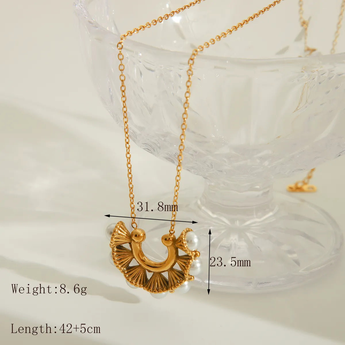 Wholesale Jewelry Basic Sweet Commute C Shape 304 Stainless Steel Artificial Pearls 18K Gold Plated Inlay Pendant Necklace