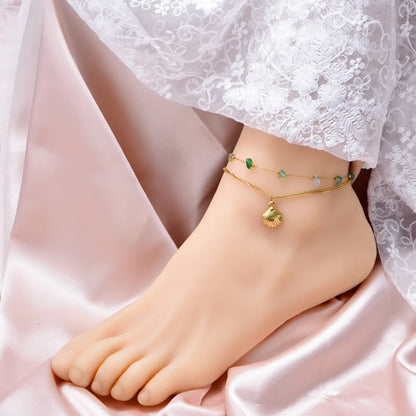 Wholesale Jewelry Basic Vacation Simple Style Scallop 304 Stainless Steel Natural Stone 18K Gold Plated Bracelets Anklet