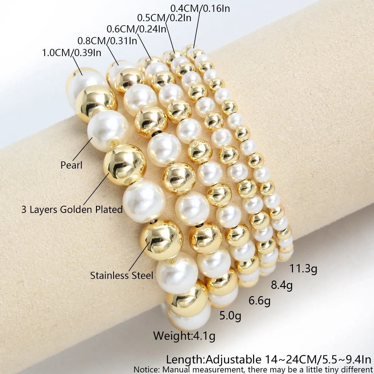 Wholesale Jewelry Basic Vintage Style Simple Style Geometric Shell Copper 18K Gold Plated Gold Plated Beaded Bracelets