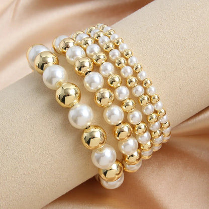 Wholesale Jewelry Basic Vintage Style Simple Style Geometric Shell Copper 18K Gold Plated Gold Plated Beaded Bracelets