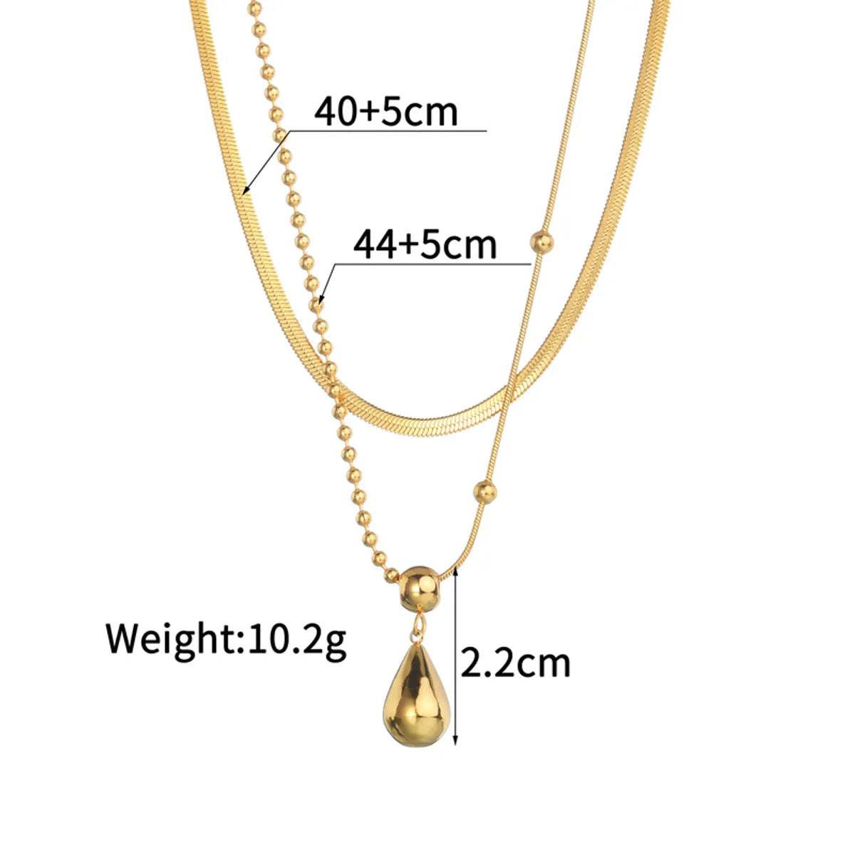 Wholesale Jewelry Basic Water Droplets 304 Stainless Steel 18K Gold Plated Double Layer Necklaces