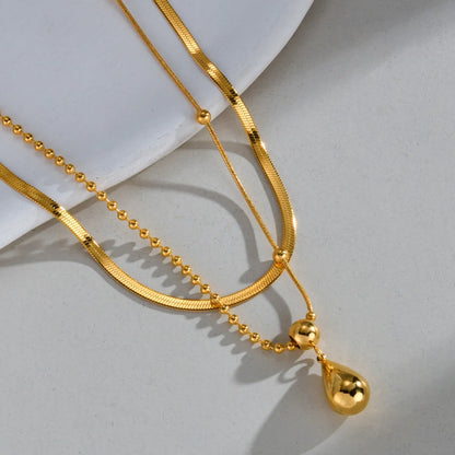 Wholesale Jewelry Basic Water Droplets 304 Stainless Steel 18K Gold Plated Double Layer Necklaces