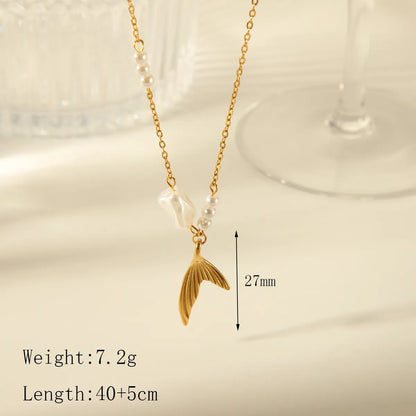 Wholesale Jewelry Beach Commute Dolphin Shell Fish Tail 304 Stainless Steel Acrylic 18K Gold Plated Plating Inlay Pendant Necklace