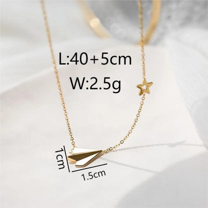 Wholesale Jewelry Beach Commute Flower Airplane 304 Stainless Steel 18K Gold Plated Pendant Necklace