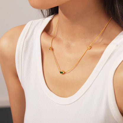 Wholesale Jewelry Beach Modern Style Geometric Chain Titanium Steel Glass Stone 18K Gold Plated Inlay Necklace