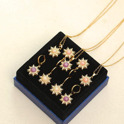 Wholesale Jewelry Beach Simple Style Commute Flower Titanium Steel Resin Zircon 18K Gold Plated Inlay Earrings Necklace