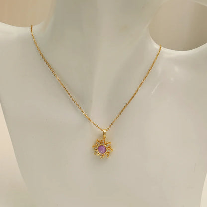 Wholesale Jewelry Beach Simple Style Commute Flower Titanium Steel Resin Zircon 18K Gold Plated Inlay Earrings Necklace