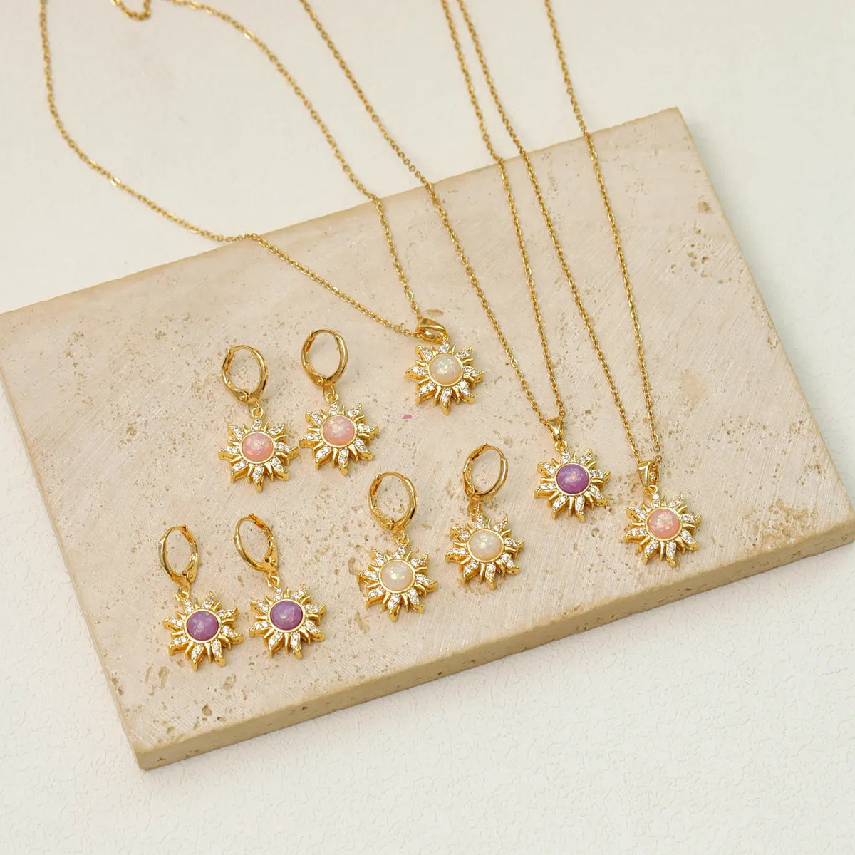 Wholesale Jewelry Beach Simple Style Commute Flower Titanium Steel Resin Zircon 18K Gold Plated Inlay Earrings Necklace