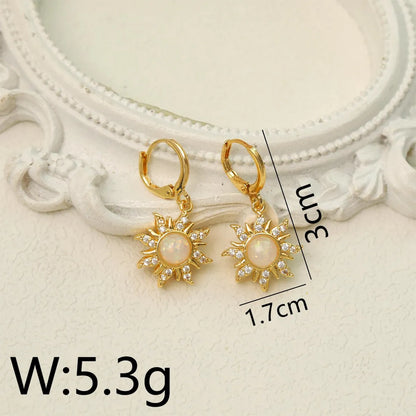 Wholesale Jewelry Beach Simple Style Commute Flower Titanium Steel Resin Zircon 18K Gold Plated Inlay Earrings Necklace