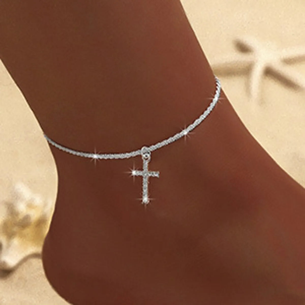 Wholesale Jewelry Beach Simple Style Cross Alloy Copper Anklet