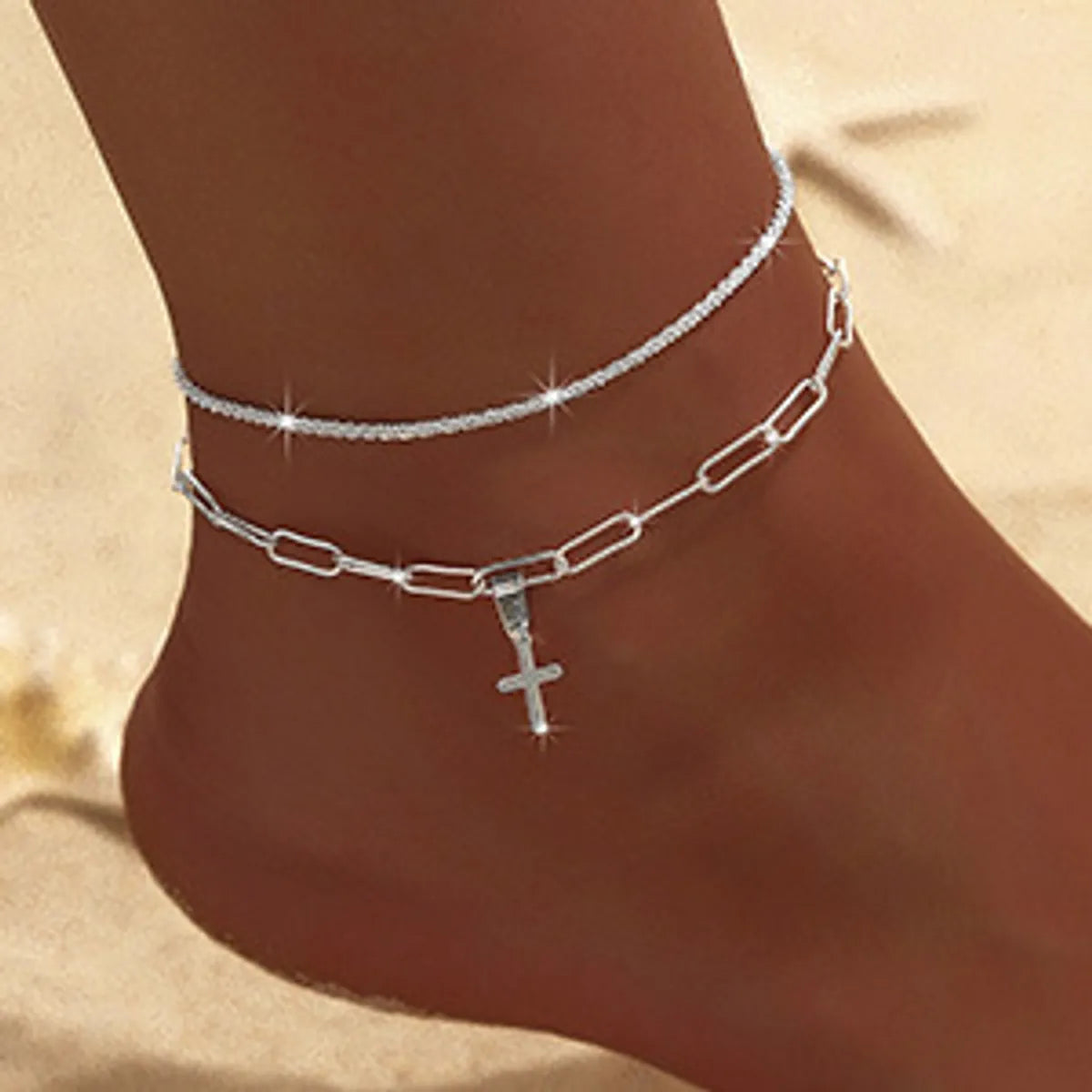 Wholesale Jewelry Beach Simple Style Cross Alloy Copper Anklet