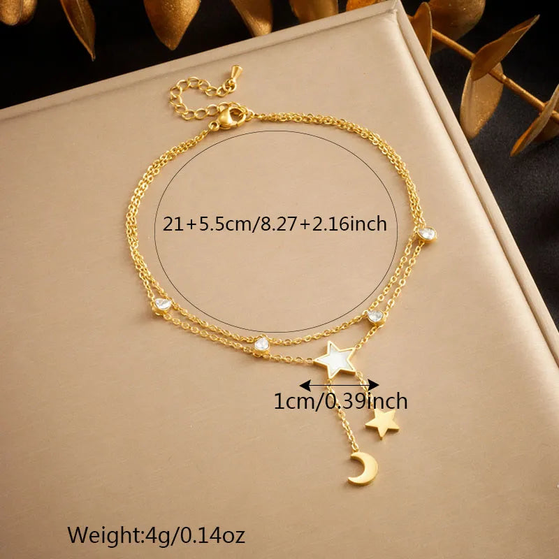 Wholesale Jewelry Beach Solid Color 304 Stainless Steel Rhinestones 18K Gold Plated Plating Inlay Anklet