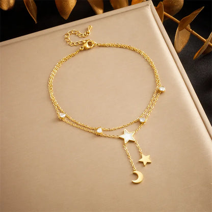 Wholesale Jewelry Beach Solid Color 304 Stainless Steel Rhinestones 18K Gold Plated Plating Inlay Anklet