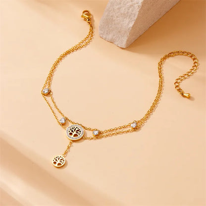 Wholesale Jewelry Beach Solid Color 304 Stainless Steel Rhinestones 18K Gold Plated Plating Inlay Anklet