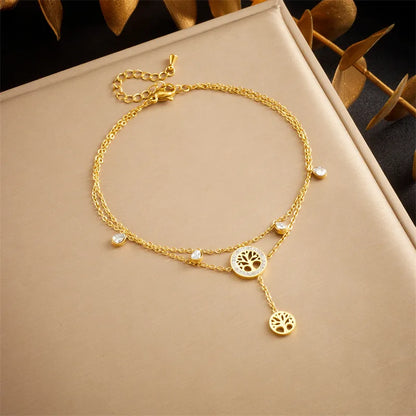 Wholesale Jewelry Beach Solid Color 304 Stainless Steel Rhinestones 18K Gold Plated Plating Inlay Anklet