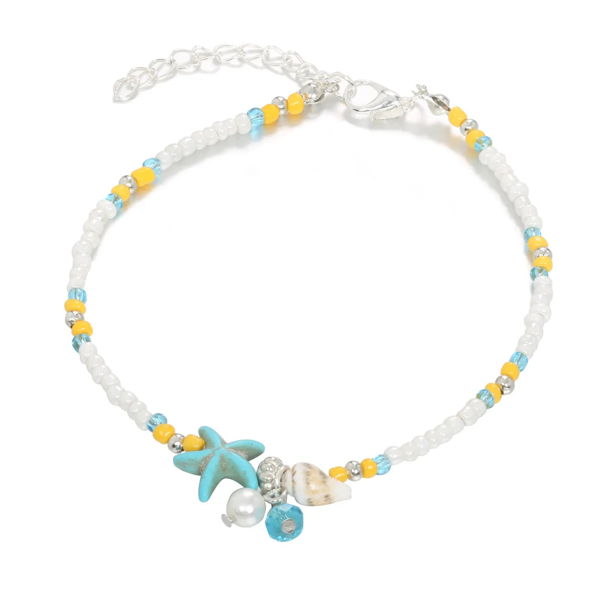 Wholesale Jewelry Beach Starfish Conch Beaded Alloy Artificial Pearls Anklet