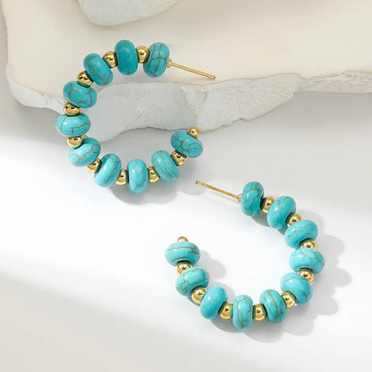 1 Pair Bohemian C Shape Turquoise Ear Studs