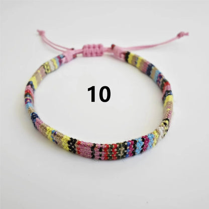 Wholesale Jewelry Bohemian Color Block Cotton And Linen Wax Line Knitting Drawstring Bracelets