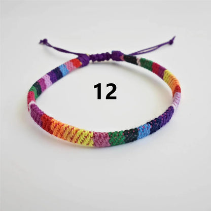 Wholesale Jewelry Bohemian Color Block Cotton And Linen Wax Line Knitting Drawstring Bracelets