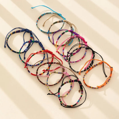 Wholesale Jewelry Bohemian Color Block Cotton And Linen Wax Line Knitting Drawstring Bracelets