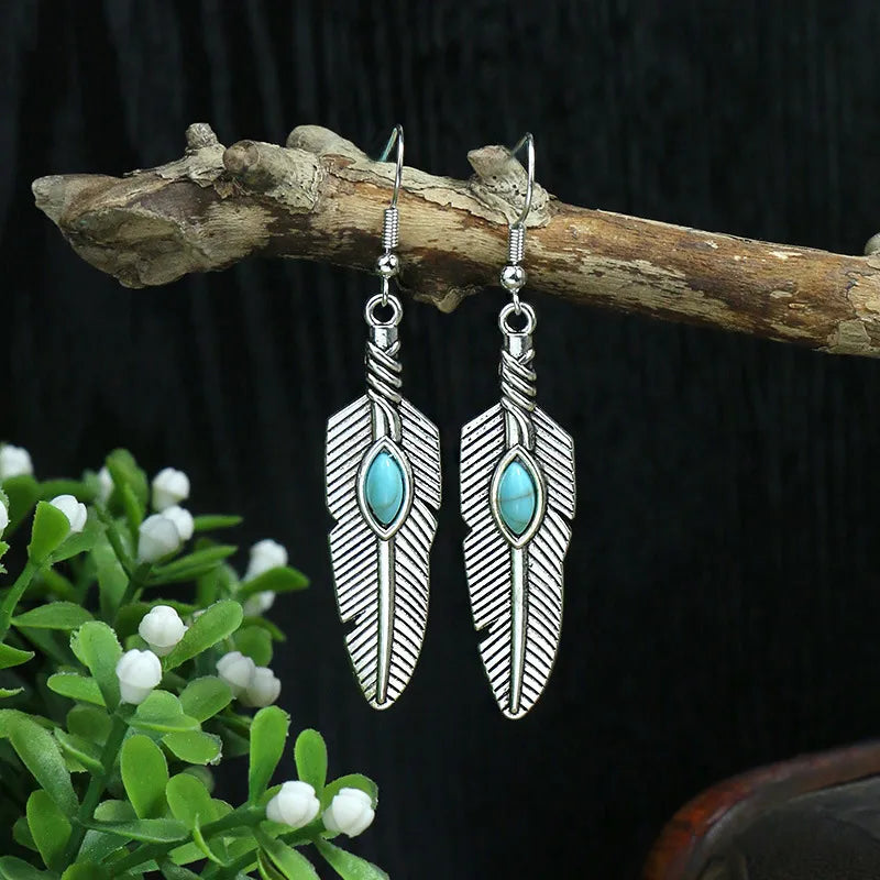 Wholesale Jewelry Bohemian Round Water Droplets Arylic Turquoise Tassel Hollow Out Inlay Drop Earrings