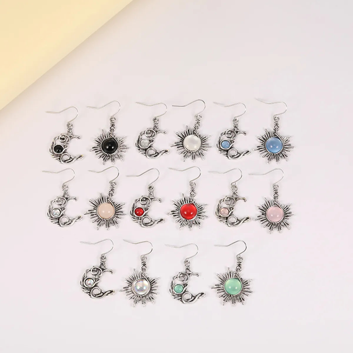 Wholesale Jewelry Bohemian Sun Moon Alloy Moonstone Plating Inlay Drop Earrings