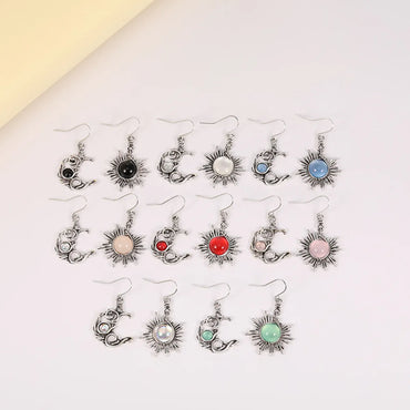 Wholesale Jewelry Bohemian Sun Moon Alloy Moonstone Plating Inlay Drop Earrings