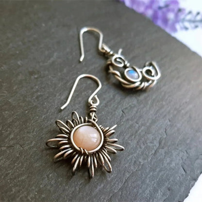 Wholesale Jewelry Bohemian Sun Moon Alloy Moonstone Plating Inlay Drop Earrings