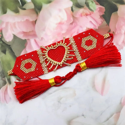 Wholesale Jewelry Bohemian Tassel Heart Shape Glass Glass Bracelets